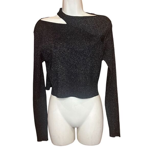 All Saints Black Sparkling Cut Out Cropped Sweater NWT Size Large - Picture 4 of 8